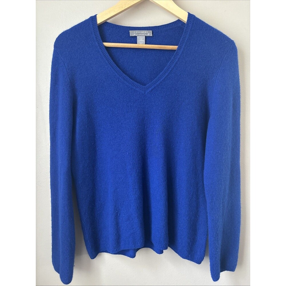 Charter Club 100% Cashmere 2 Ply Sweater Womens L Royal Blue V Neck Knit